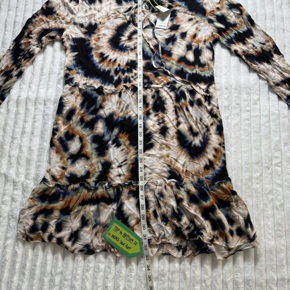 NWT BCBGeneration Boho Peasant LS Black Beige Blue Tie Dye SZ Large - Picture 4 of 10